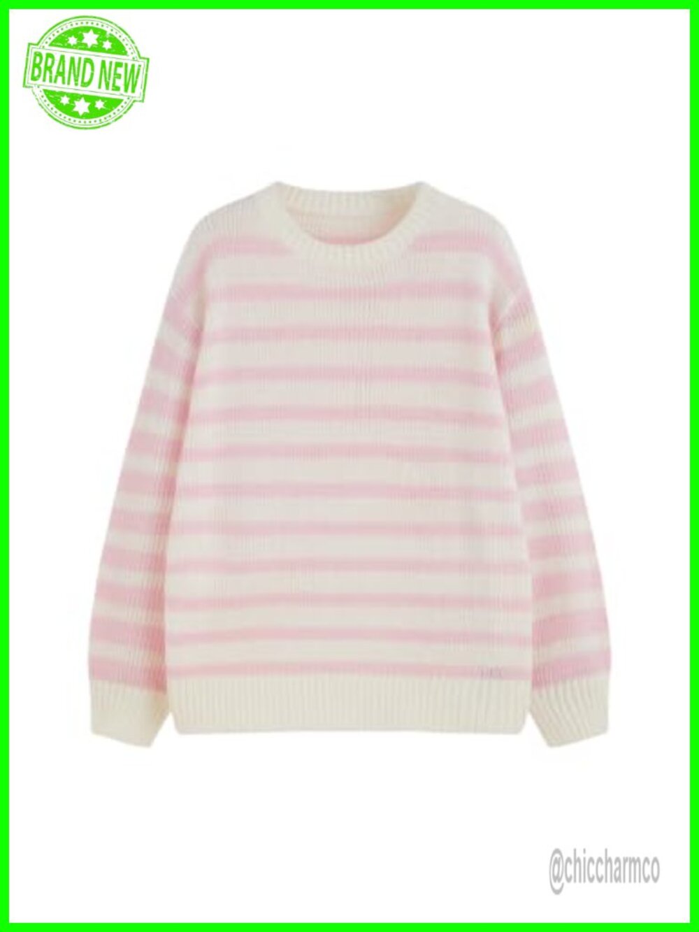 Oversized Striped Knit Sweater Women Long Sleeve Crew Neck